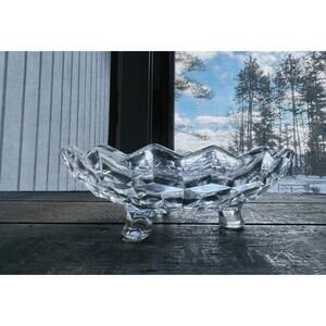 Fostoria American Clear Footed Bon Bon Dish 6 3/4" Cube Motif Scalloped Bowl